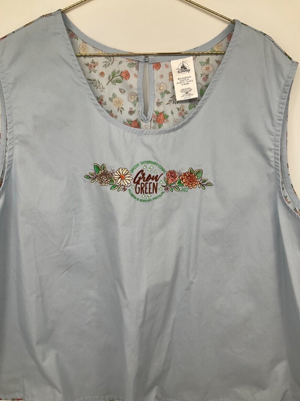 DISNEY 3XL Epcot Flower Garden Festival Grow Green Floral Blue Tank Top - Picture 3 of 9